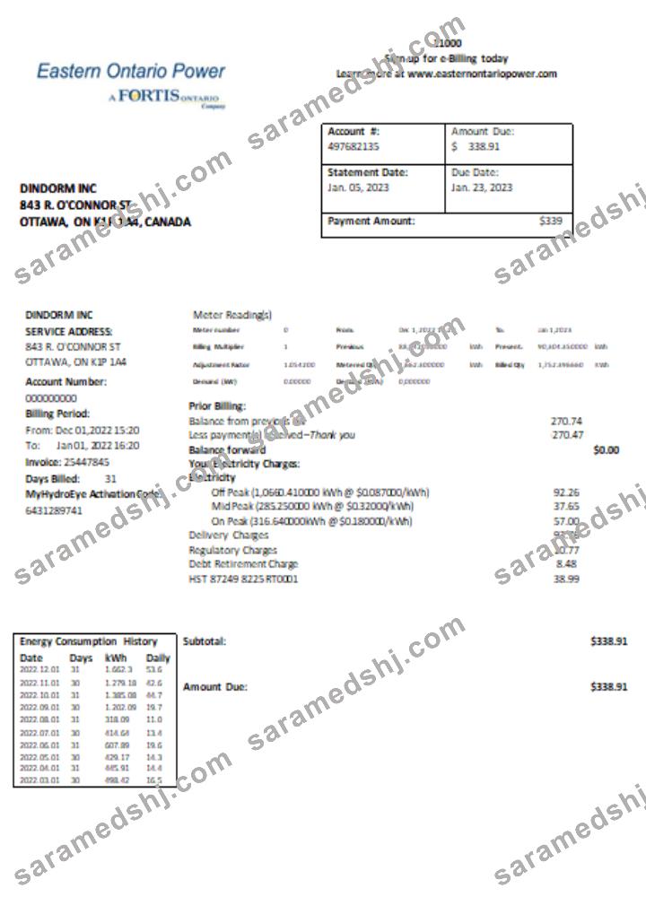 Eastern Ontario Power utility business bill, SCR